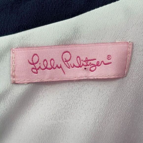 LILLY PULITZER Irene Pink/Navy Trim Crepe Scoop Neck Tank Dress - Picture 4 of 11